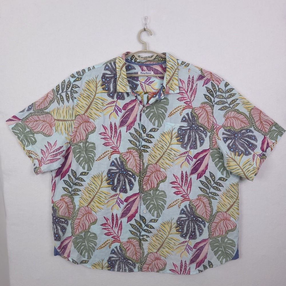 Tommy Bahama Shirt Men Big 3X Floral Hawaiian Button Up Tropical Linen Blend